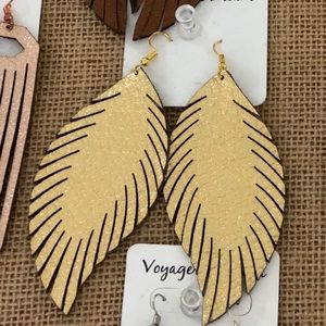 GOLD Laser Feather Earrings ||